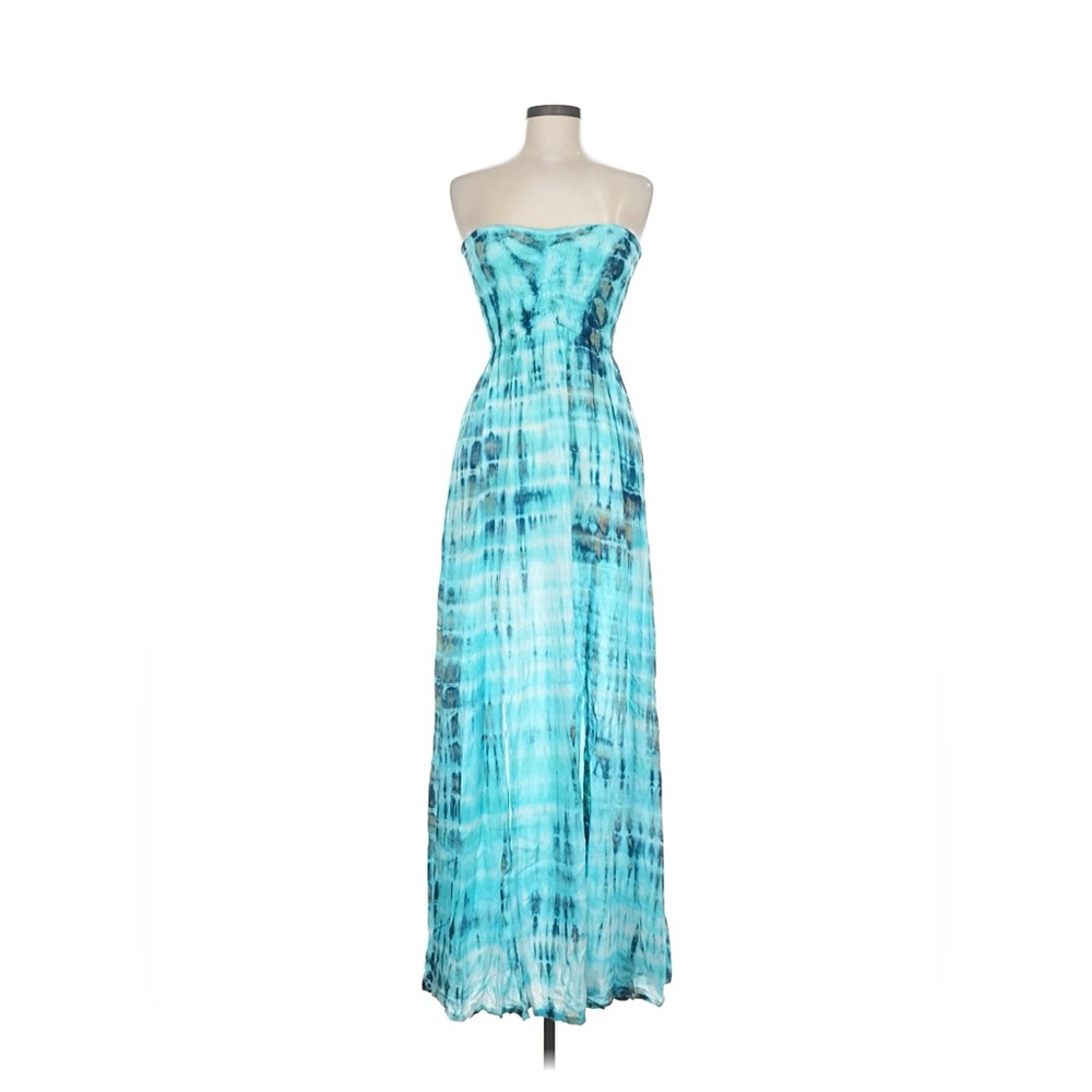 Tiare Hawaii Ocean Breeze Tie Dye Rare Strapless Slit Maxi Dress